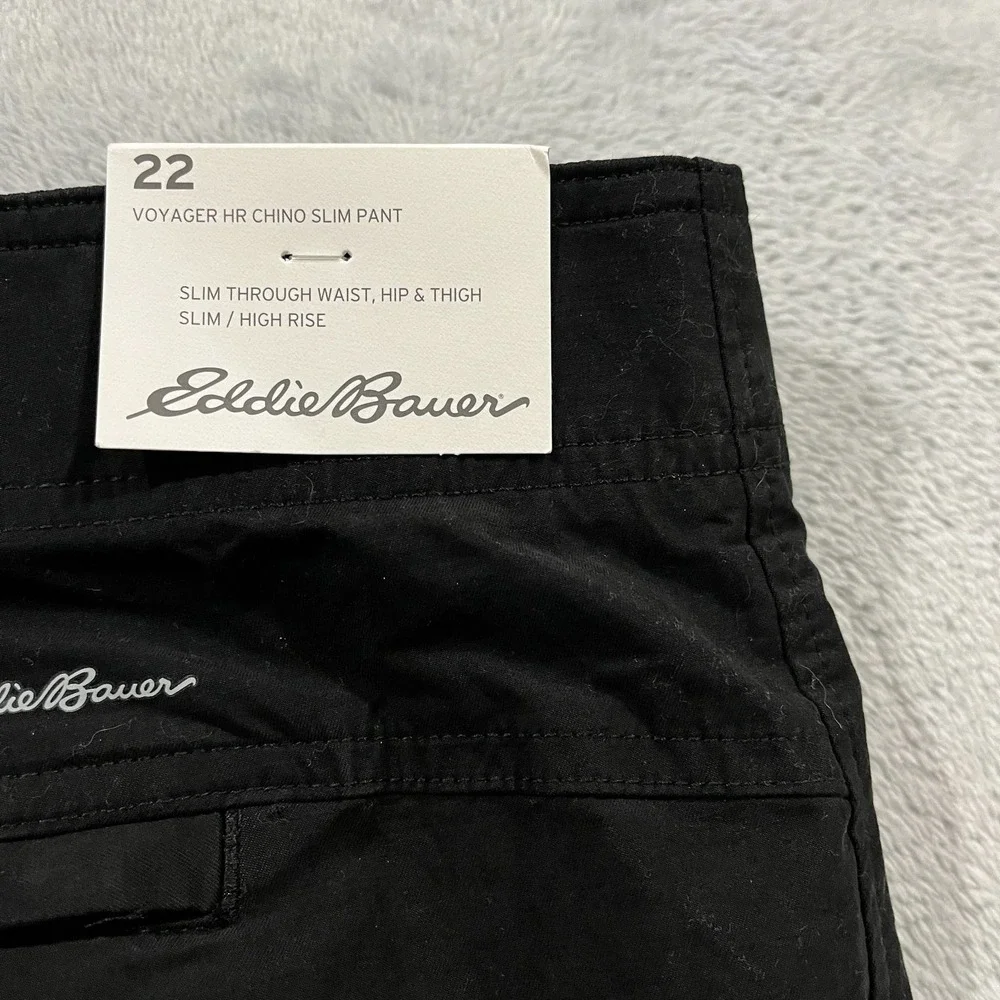 Eddie Bauer Women 22W Slim‎ Voyager High Rise Chino Stretch Quick Dry Black